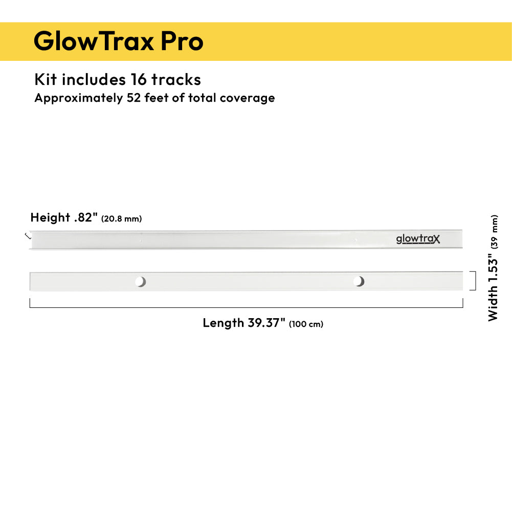 Dimensions of GlowTrax Pro aluminum mounting track sections for Govee Pro permanent outdoor lights