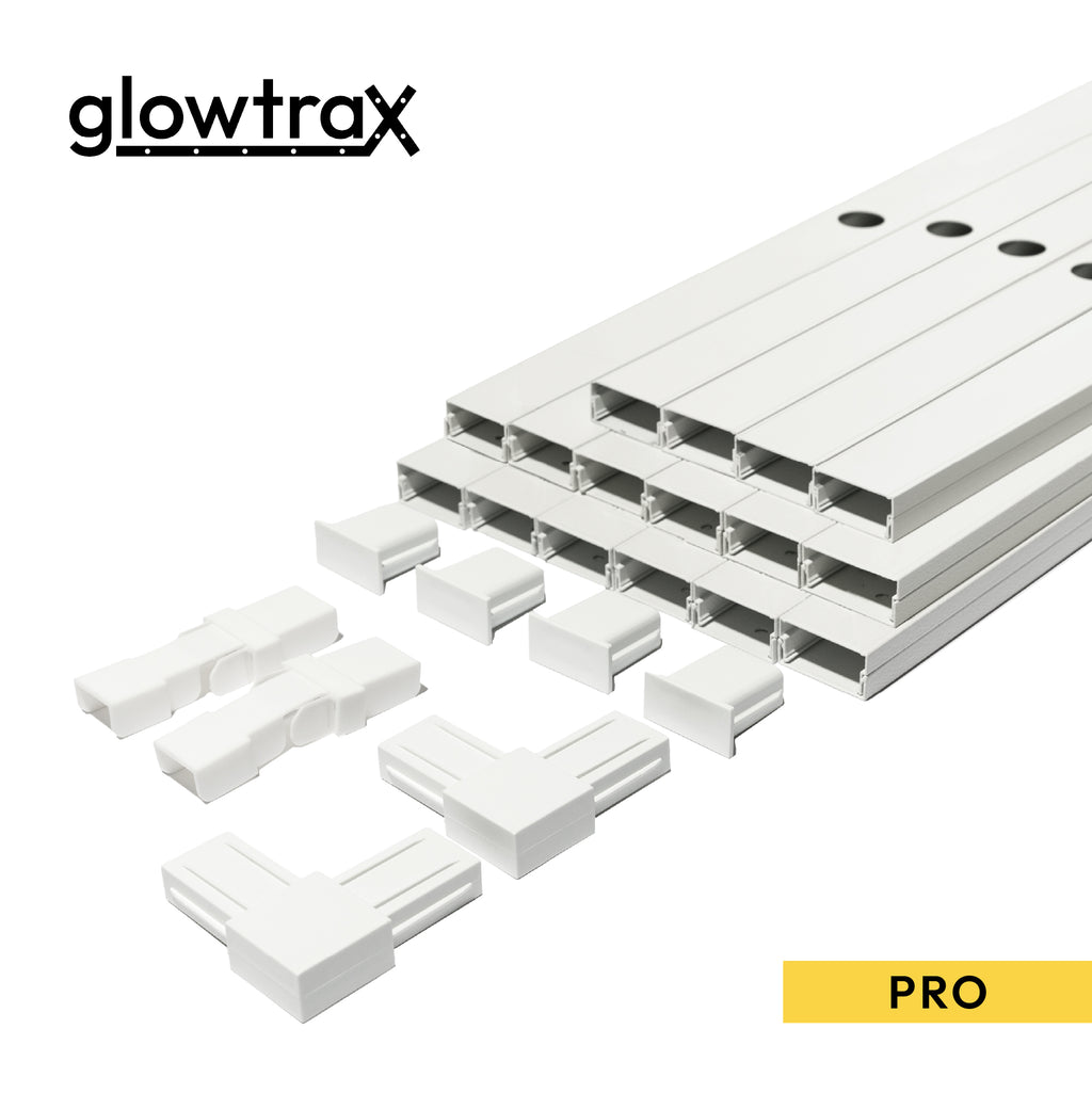 GlowTrax Pro white aluminum mounting track channels and connector pieces for Govee permanent outdoor lights, compatible with Govee Pro H706A H706B H706C