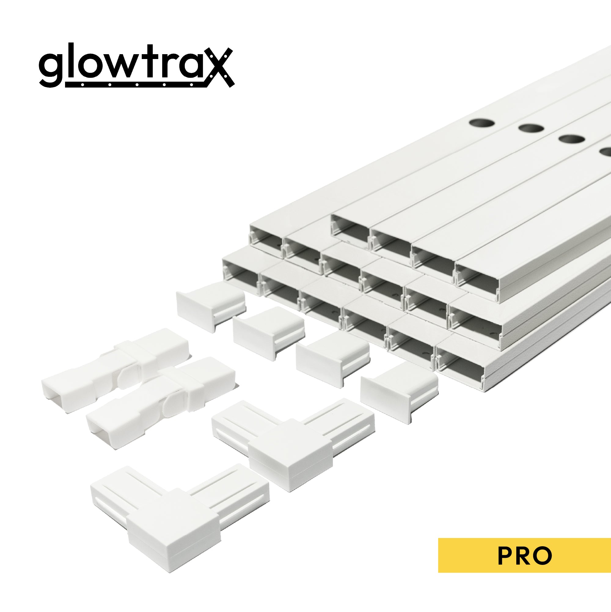 GlowTrax Pro white aluminum mounting track channels and connector pieces for Govee permanent outdoor lights, compatible with Govee Pro H706A H706B H706C