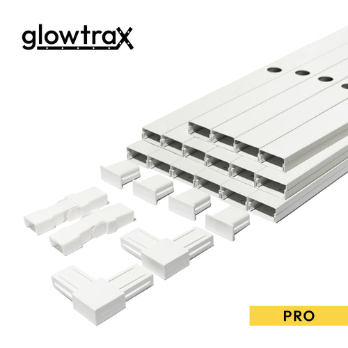 GlowTrax Pro white aluminum mounting track channels and connector pieces for Govee permanent outdoor lights, compatible with Govee Pro H706A H706B H706C